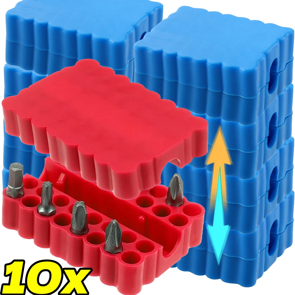 2-10Pcs Bit Holder 32 Holes Hex Shank Batch Head Shank Storage High Elasticity Strip Soft Rubber Box Screwdriver Drill Organizer