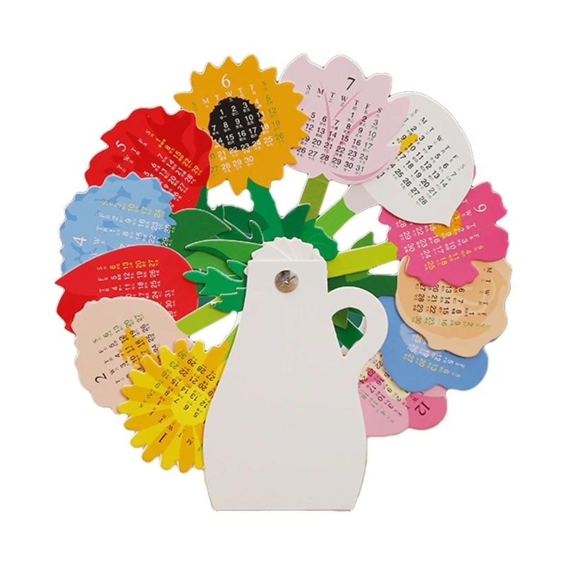 2024 calendário dobrável flor projetada calendário 12 meses 01/2024 a 12/2024, calendário mensal forma flor