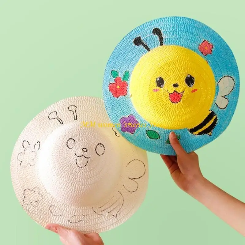 Q39C قبعة القش الحرفية أطقم قبعة الشمس المواد اليدوية للأطفال قبعة الكتابة على الجدران شخصية