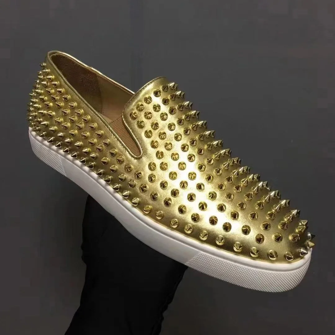 Unisex Luxury Brand High Quality Red Bottom Shoes For Men High Style Fashion Spikes Casual Shoes Rivets Flats Women Sneakers