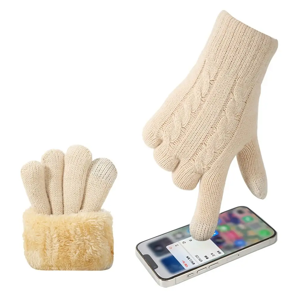 

Knitted Wool Woman Winter Gloves Double Layers Thickening Korean Style Glove Bracers Screen Touchable Hand Warmer Exquisite Gift