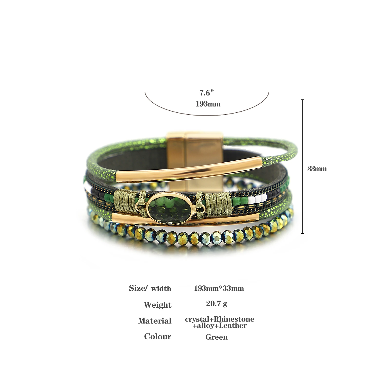 Amorcome Bohemian Leather Wrap Bracelets Boho Crystal Beads Cuff Stone Charm Bracelets Magnet Clasp Jewelry for Women Men Gift