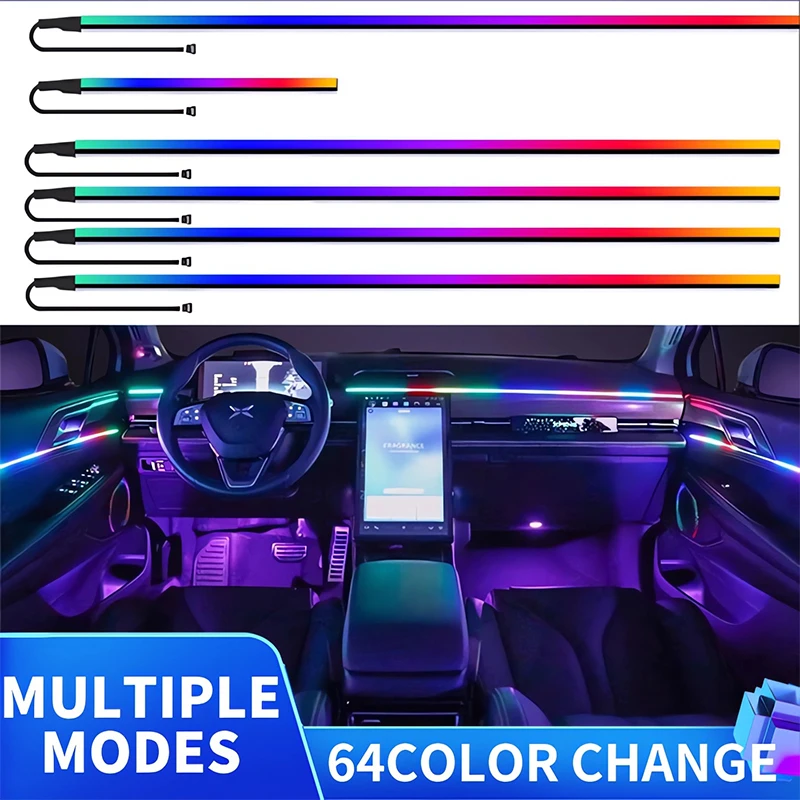 18/22 in 1 Led Car Interior Ambient 64 213 Color RGB Rainbow Symphony App Bluetooth Remote Interior Acrylic Atmosphere Lamp 12V