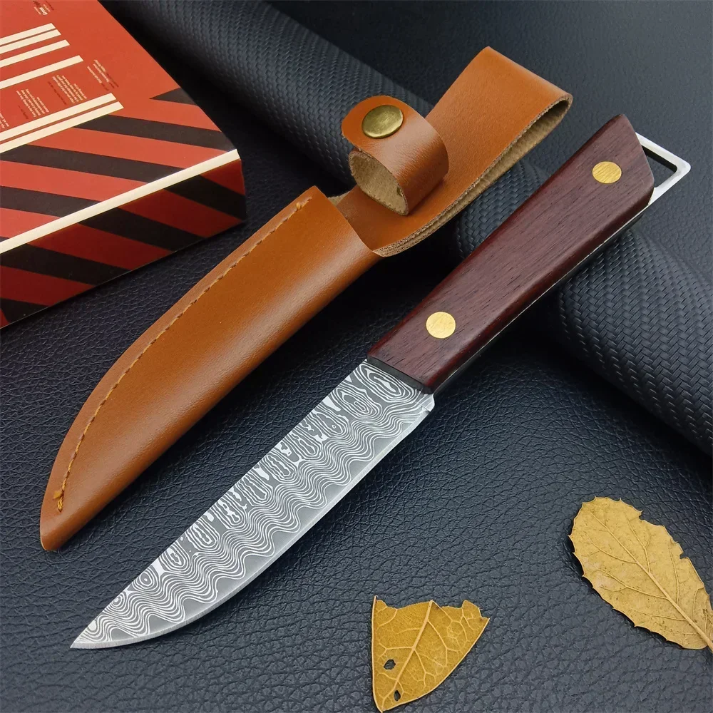 

Outdoor Straight Knife 5Cr13Mov Fixed Blade Comfort Wood Handle With Sheath Utility Hunting Pocket Knives Meat Cleaver Knives