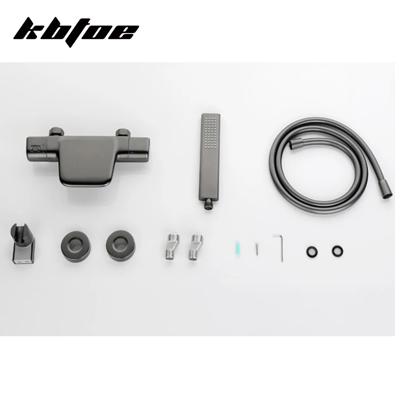 Imagem -05 - Gun Gray Termostática Banheira Torneira do Chuveiro Misturador Cachoeira do Banheiro Conjunto de Latão Handshower Válvula de Mistura de Água Pressurizada