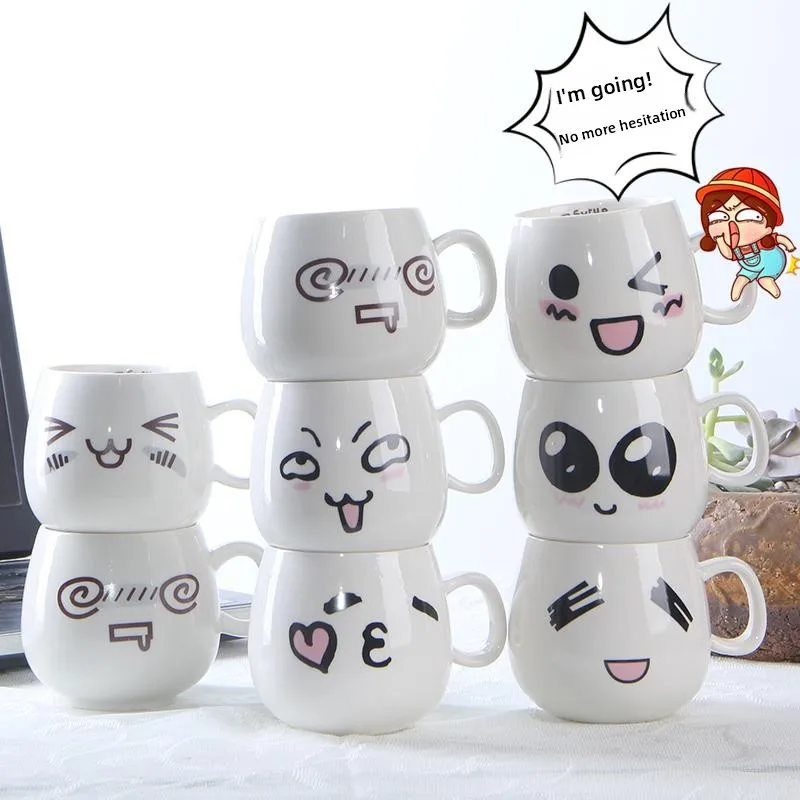 

Cerc Coffee Mug with Lid Creative Cartoon Couple Mugs Cute Exprion Water Cup Adult Beverageware Non-Handmade Item