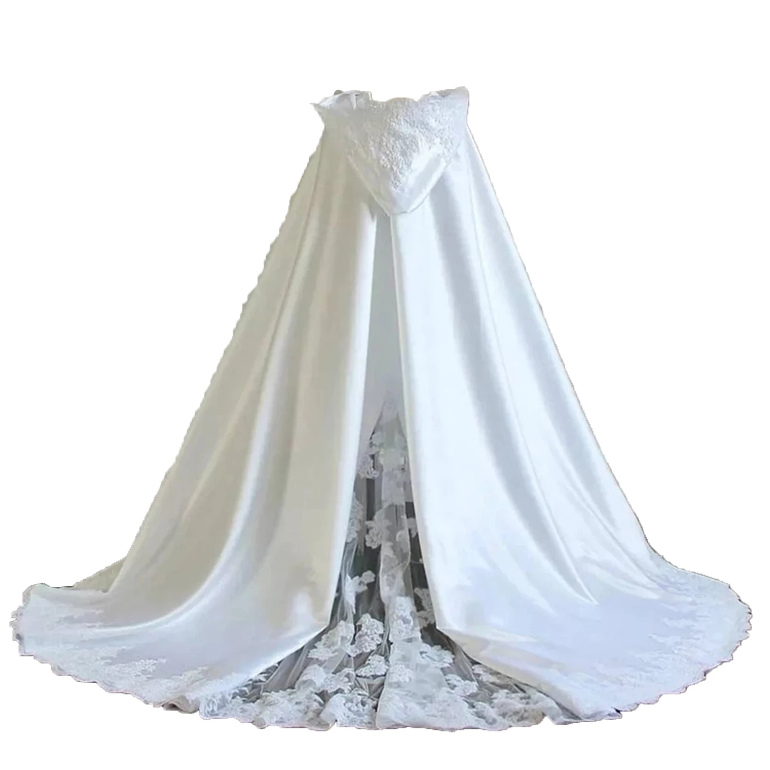 White Hooded Wedding Cloak Lace Silk Satin Winter Bridal Cape Custom Made Bride Bolero Wedding Wrap