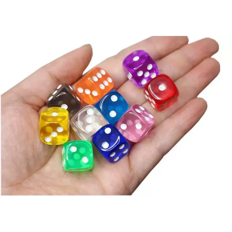 10 Stück Acryl transparent 16mm klare Farbe sechs seitige Stelle d6 spielen Spiele Würfel Set für Bar Pub Club Party Brettspiel