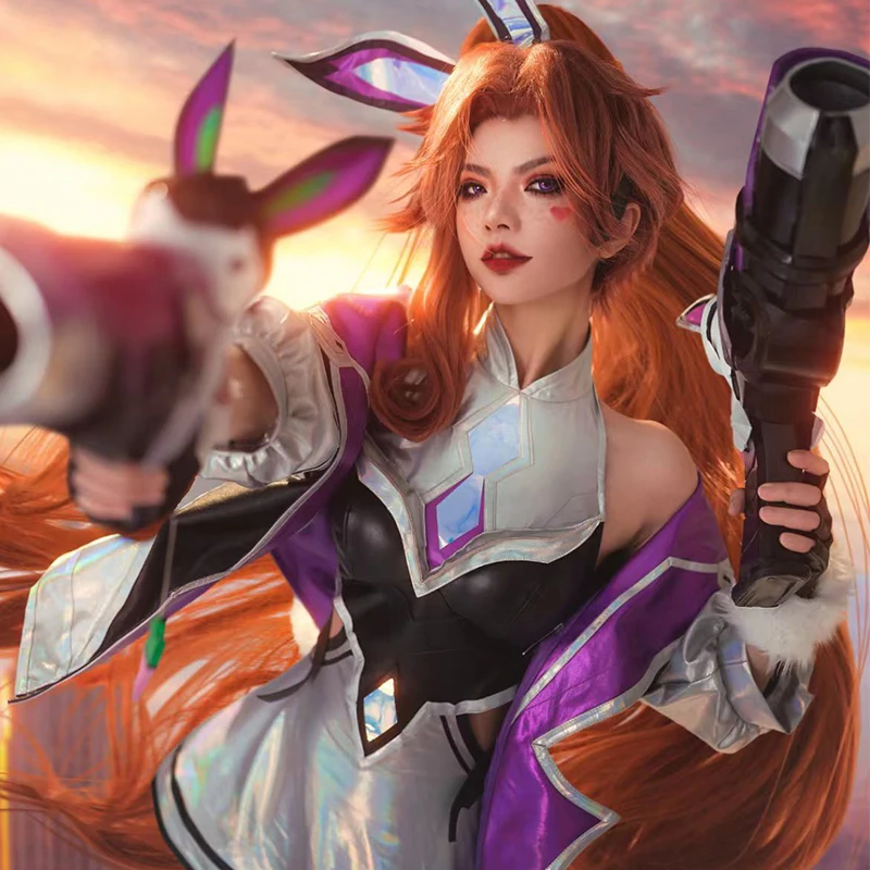 ROLECOS LOL Battle Bunny Miss Fortune Cosplay Costume Game LOL Cosplay Costume Sexy Women Dress Stocking Full Set New Skin