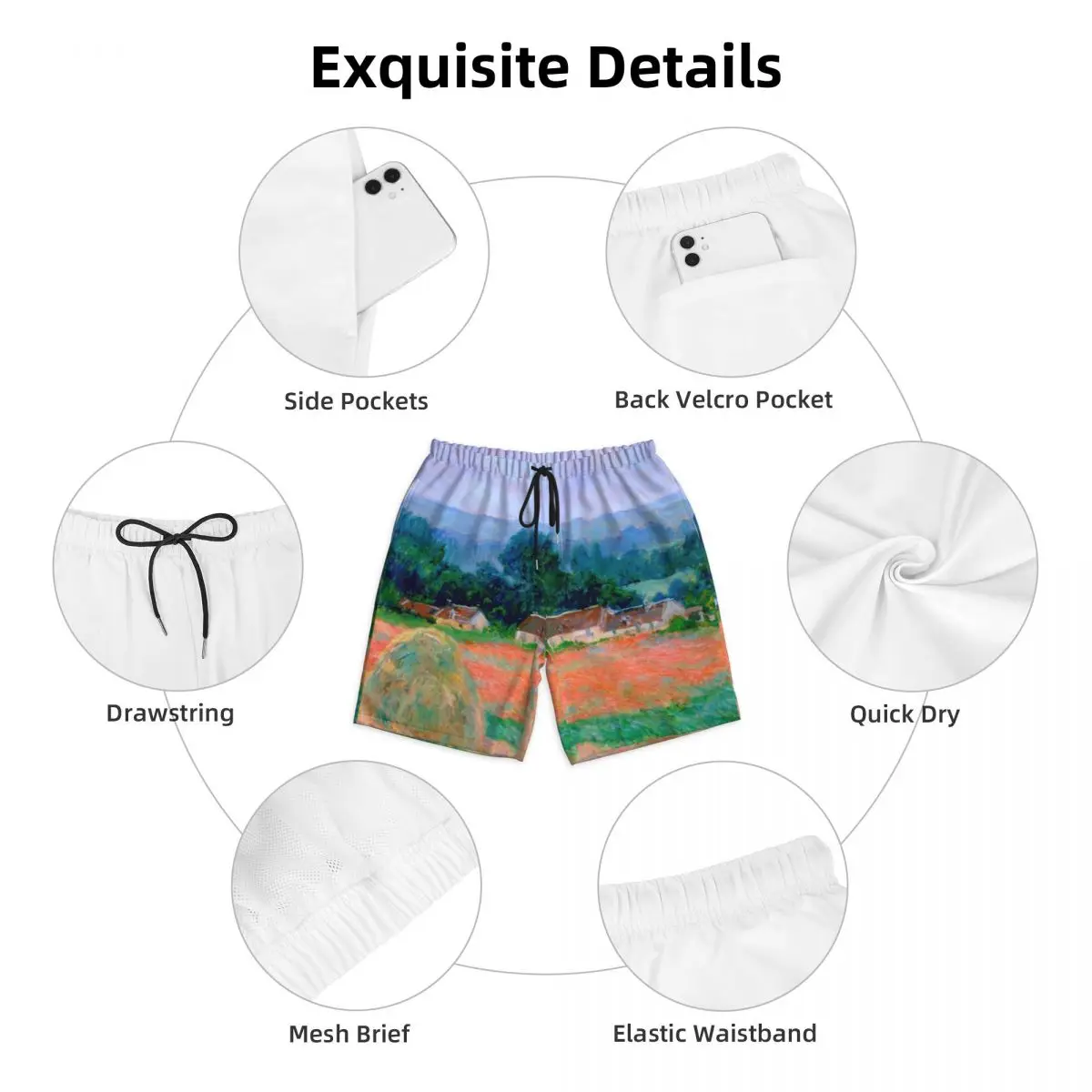 Claude Monet-Boardshorts Pintura Quick Dry dos homens, Shorts Board, Haystack em Giverny, Swim Trunks, impressão personalizada, ternos de banho