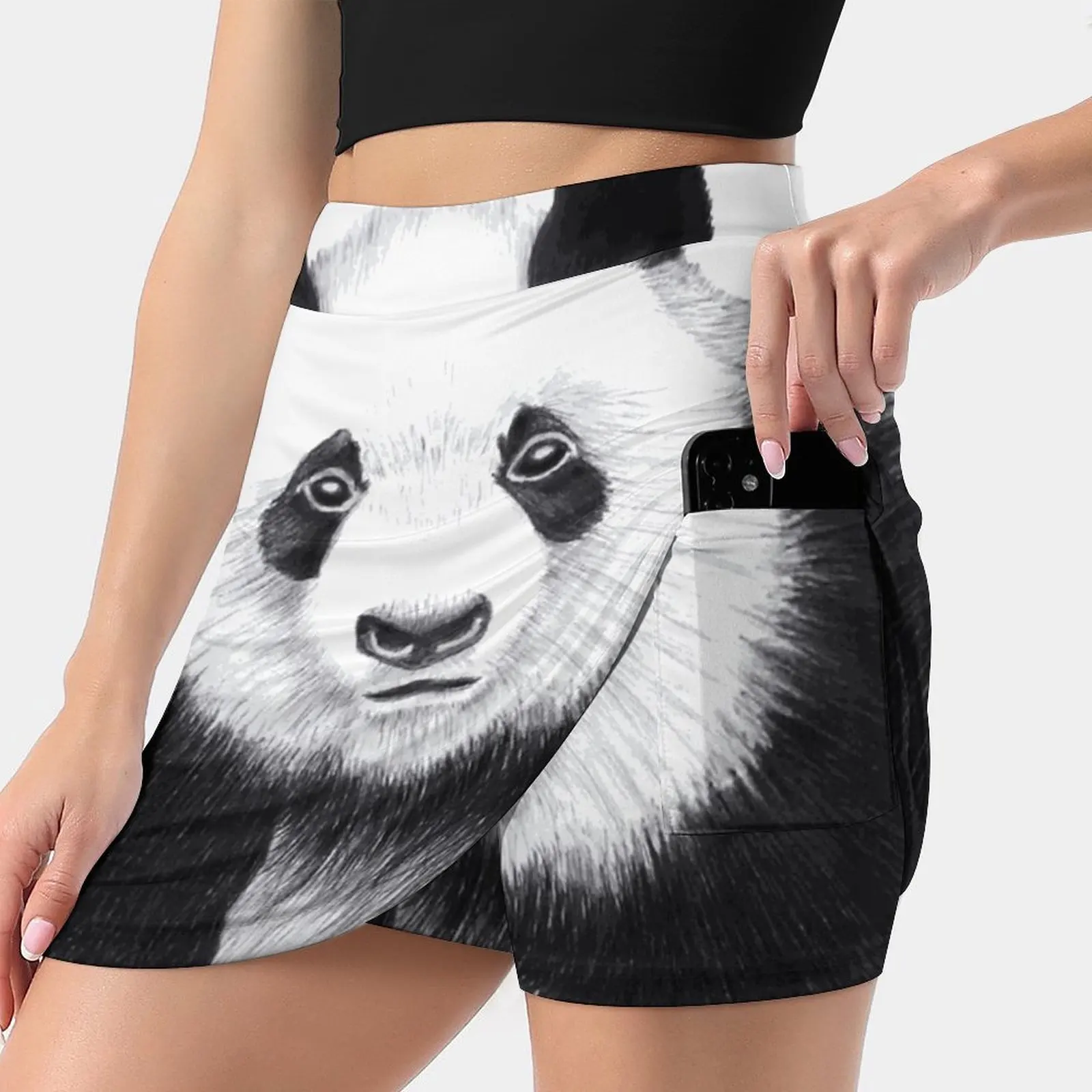 Panda Women Tennis Skirts Golf Badminton Pantskirt Sports Phone Pocket Skort Panda Panda Bear Animals Lifelike Panda Panda