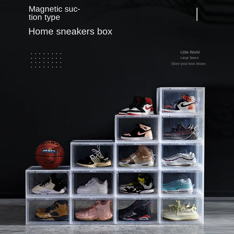 

Magnetic suction high top basketball storage shoe box, dustproof plastic transparent storage shoe box