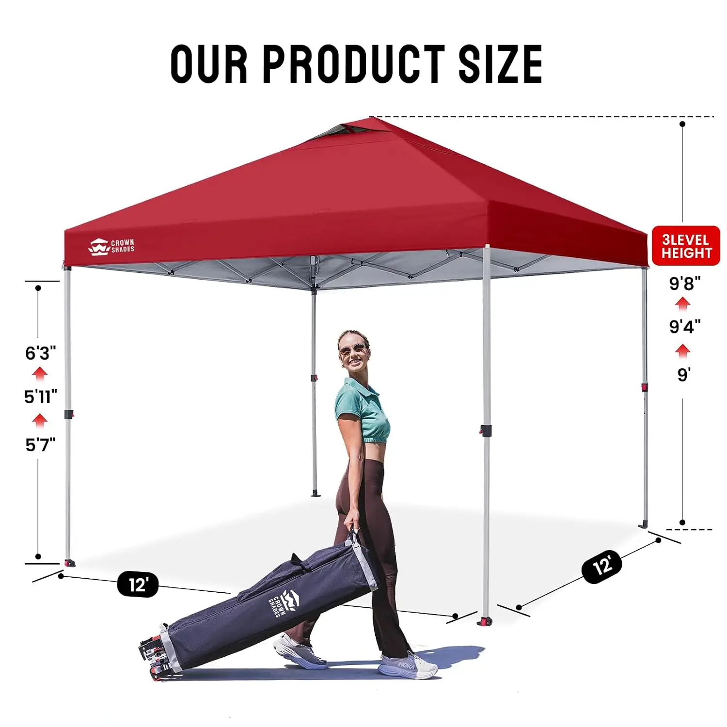 12x12 FT Red Pop Up Canopy Tent, One-Push Setup Gazebo with Silver-Coated UV Protection Top and STO-N-Go Carry Bag