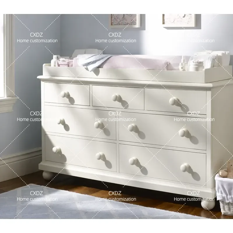Solid Wood Chest Mediterranean Blue Storage Cabinet Entrance Cabinet Eco Friendly Pastoral 7 Drawer Furniture Customization