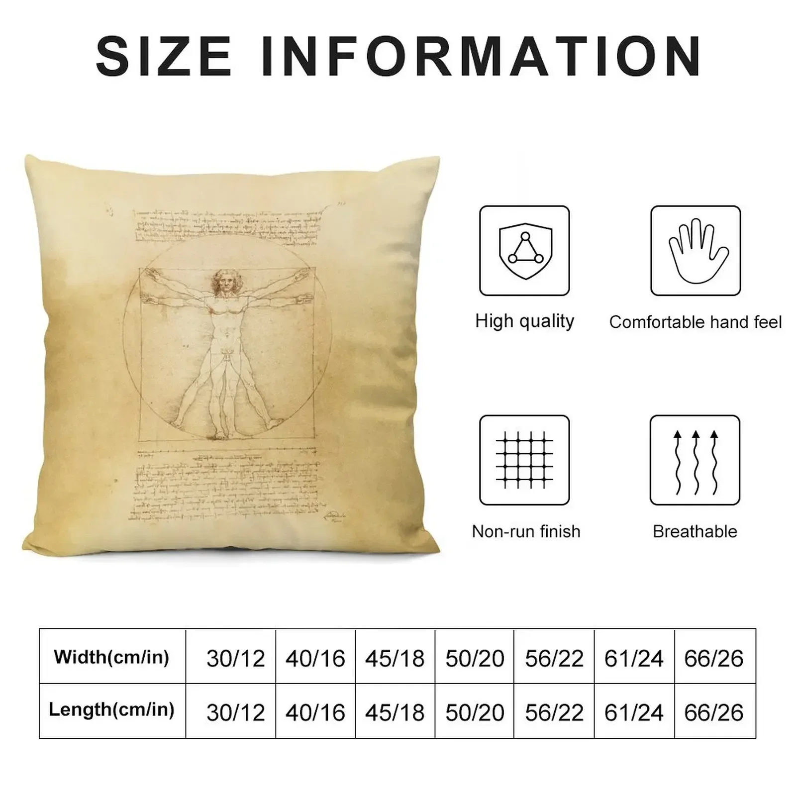 Leonardo da Vinci Vintage sketch The Vitruvian Man The proportions of the perfect human man body HD HIGH QUALITY ON Throw Pillow