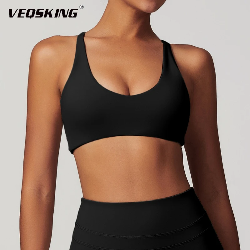 

VEQSKING Women's Woolen Tight Back Yoga Bra Sports Bra Non Marking Quick Drying Breathable Running Yoga Fitness Bra
