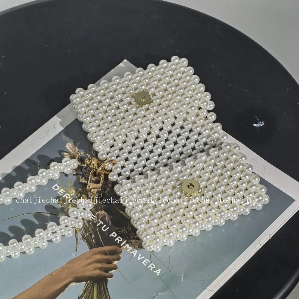 Ins لطيف الأميرة الصغيرة أنيقة اللؤلؤ حقيبة اليد المنسوجة مطرز حقائب نسائية مأدبة محفظة محمولة ألوان قابلة للتخصيص بالجملة #5