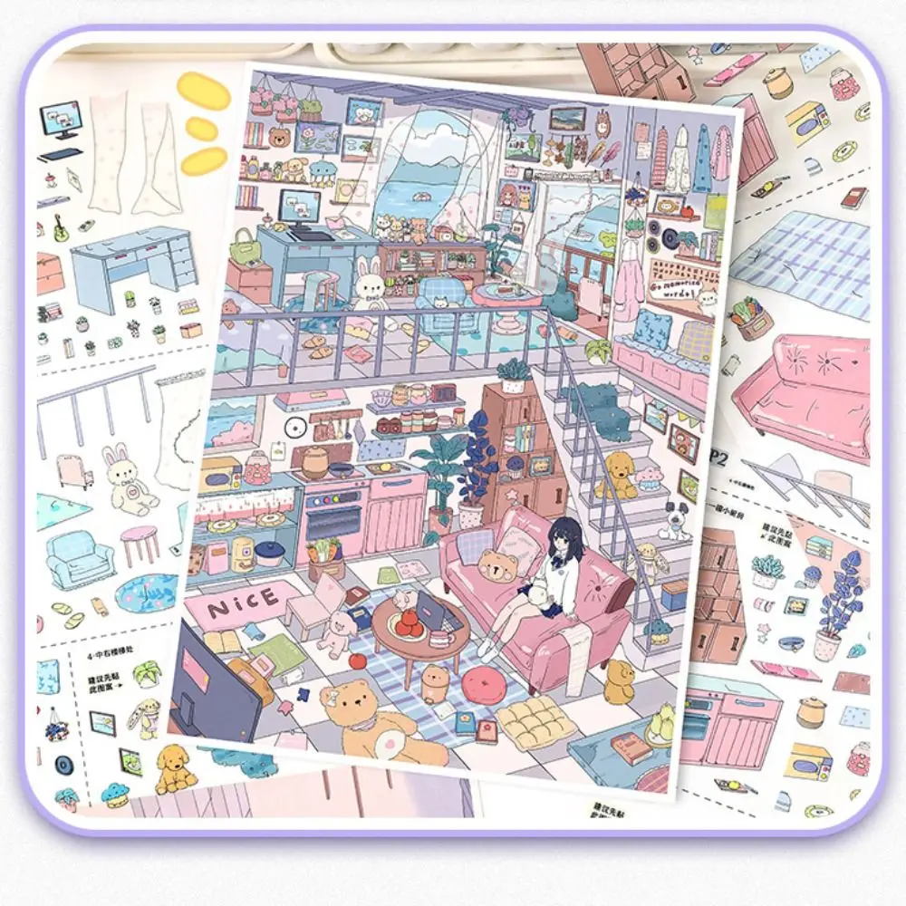 3D Miniature Landscapes Stickers Collection 2 Themes PET DIY Cabin Scene Sticker Waterproof DIY Crafts DIY Toy Game Stickers