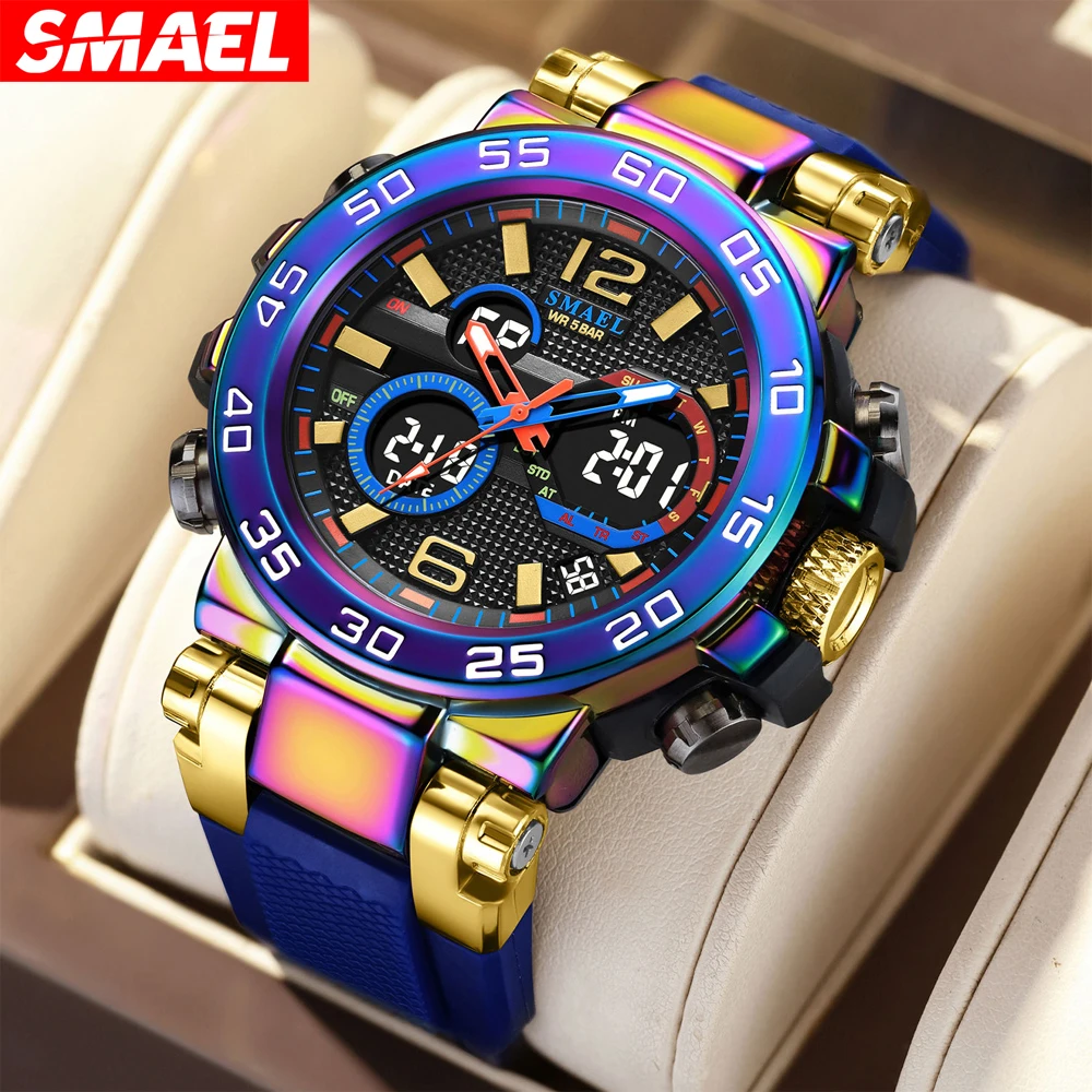 SMAEL Colorful Alloy Case Men\'s Outdoor Sports Multifunctional Watch Digital Waterproof Night Glow Wristwatches Men Stopwatch