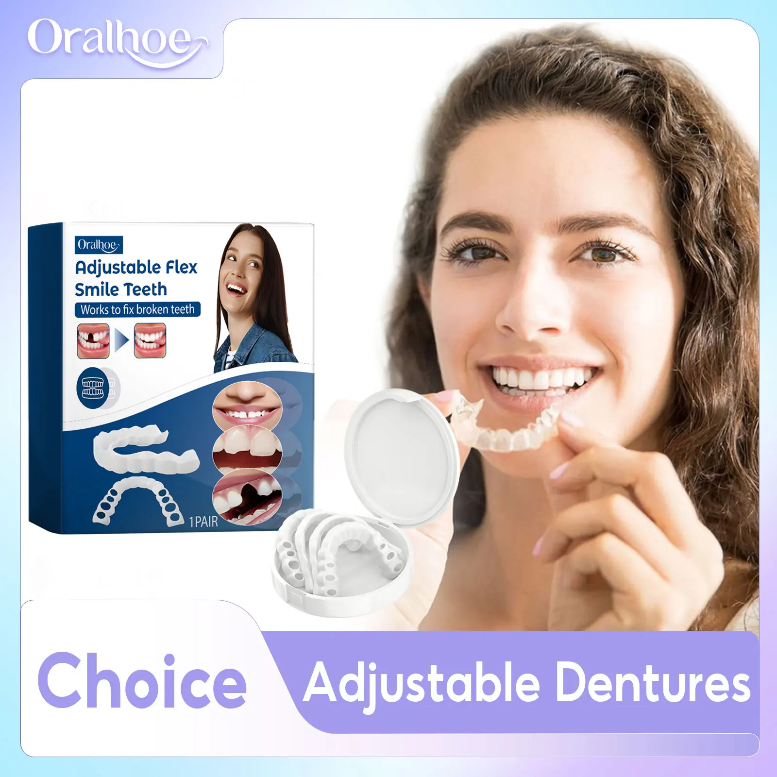 

Adjustable Snap On Dentures For Missing Teeth Filling Repair Broken Reduce Interdental Spaces Upper and Lower Fake Dental Braces