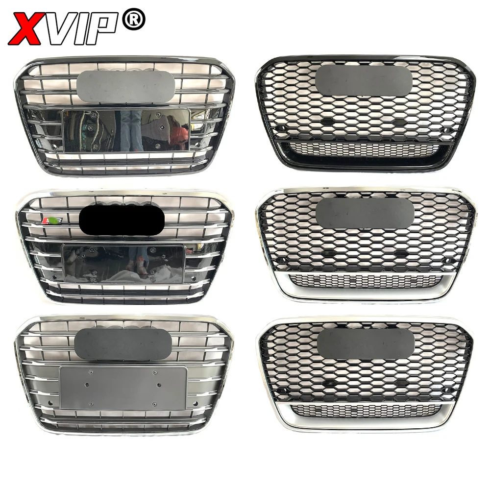 XVIP Chrome S6 Style Front Bumper Grille For Audi A6/S6 C7 12-15 Silver RS6 Style Upper Grilles With Quattro Tuning Accessories