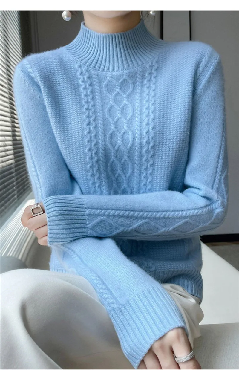 Neue Frühjahr Gestrickte Pullover Halb Hohen Kragen Lose Dicke Warme Pullover Für Frauen Vintage Wolle Herbst Winter Mutter Bodenbildung Top – Detail 9