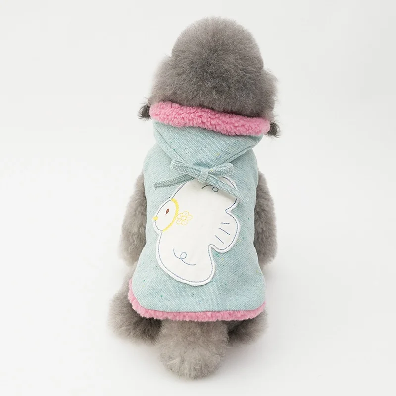 

Твидовое пальто для собак с капюшоном, зимняя куртка на флисовой подкладке с бантом, комбинезон с вышивкой для домашних животных, комбинезон на четырех ногах, плюшевые комбинезоны для щенков