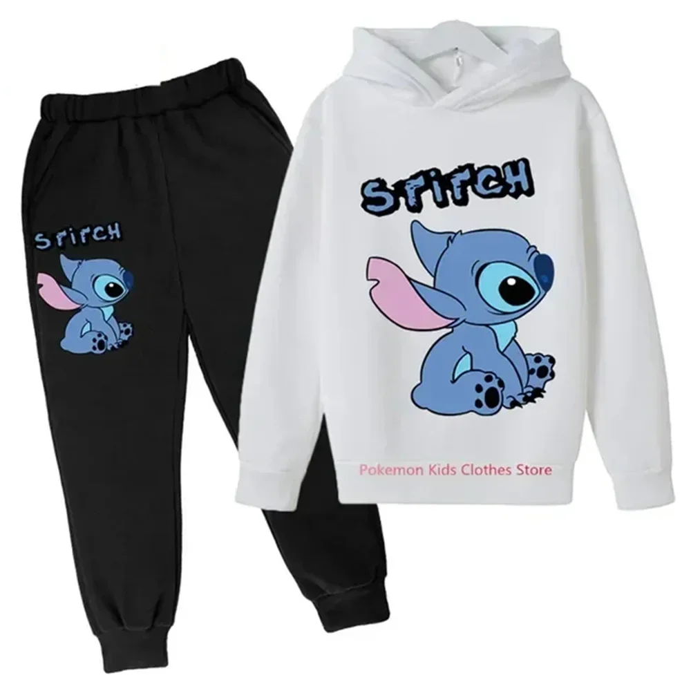 2 pezzi Set abbigliamento Stitch felpa con cappuccio bambini bambini Casual maniche lunghe ragazze felpa + pantaloni Set per vestiti del neonato