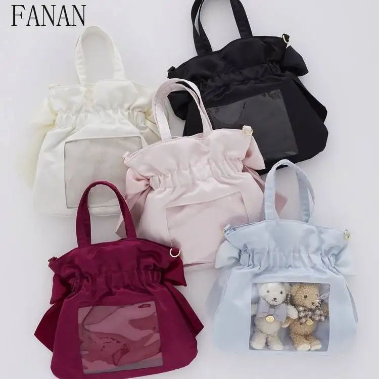 

Новая женская сумка через плечо в японском стиле из атласа с милым бантом, повседневная сумка-тоут для девочек