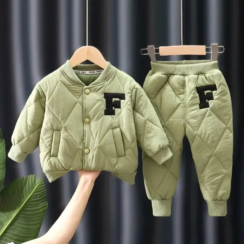 New Winter Boys Clothing Sets Alphabet Fashion Warm Coat and Pants 2Pcs Boys Suits Birthday Gifts Kids Clothes  2 3 4 5 Years