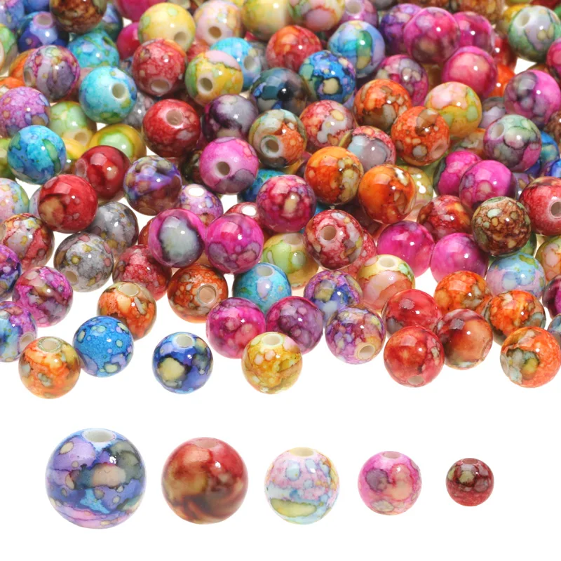 5-50pcs 8/10/12/14/16mm Colorful Map Acrylic Beads Round Loose Spacer Beads For Jewelry Making Diy Bracelet Necklace Phone Chain