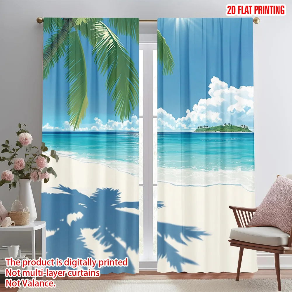

2pcs 2D flat printing Summer Curtain Hot beach Versatile Durable Polyester Without Electricity Birthday Party Perfect for gold