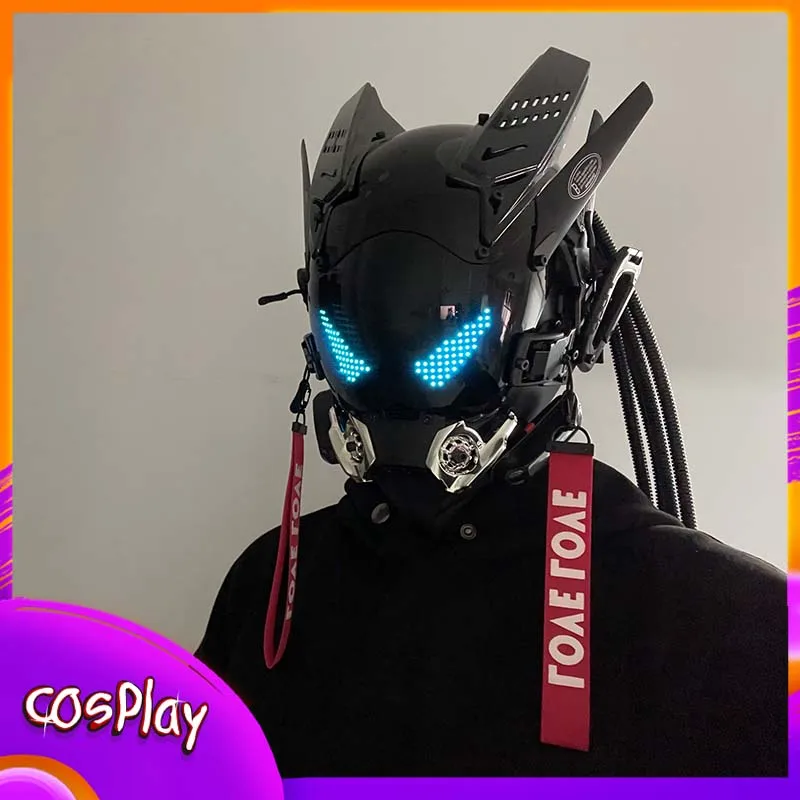 Cyberpop Punk Mask Light Up Rolling Subtitles Screen Mask Cosplay Mech Soldier Technology App Control Helmet Role Play Xmas Gift