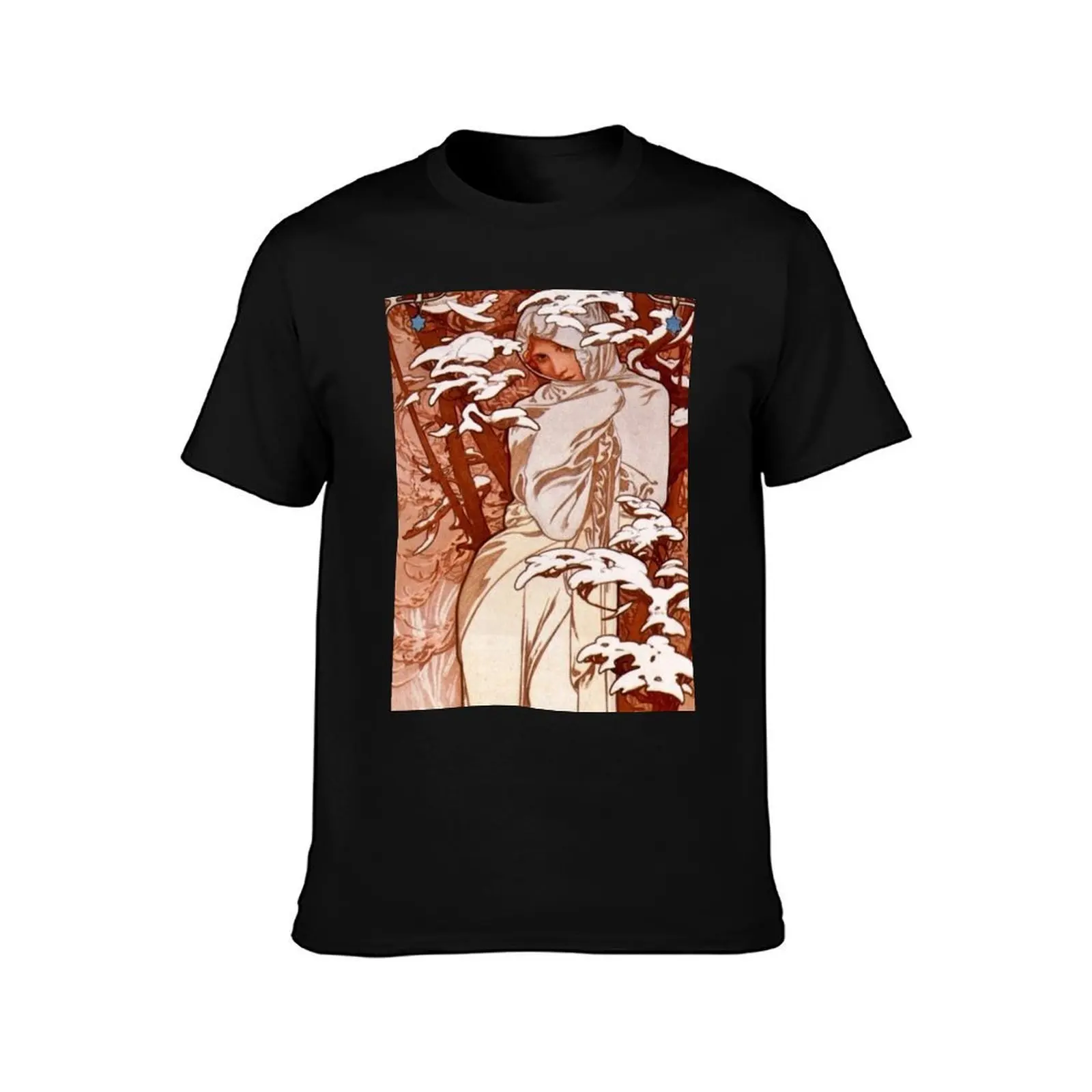 Vintage Alphonse Mucha -Winter 1897 Art Nouveau T-Shirt Regular Fit Plain Tee Shirt T-Shirt