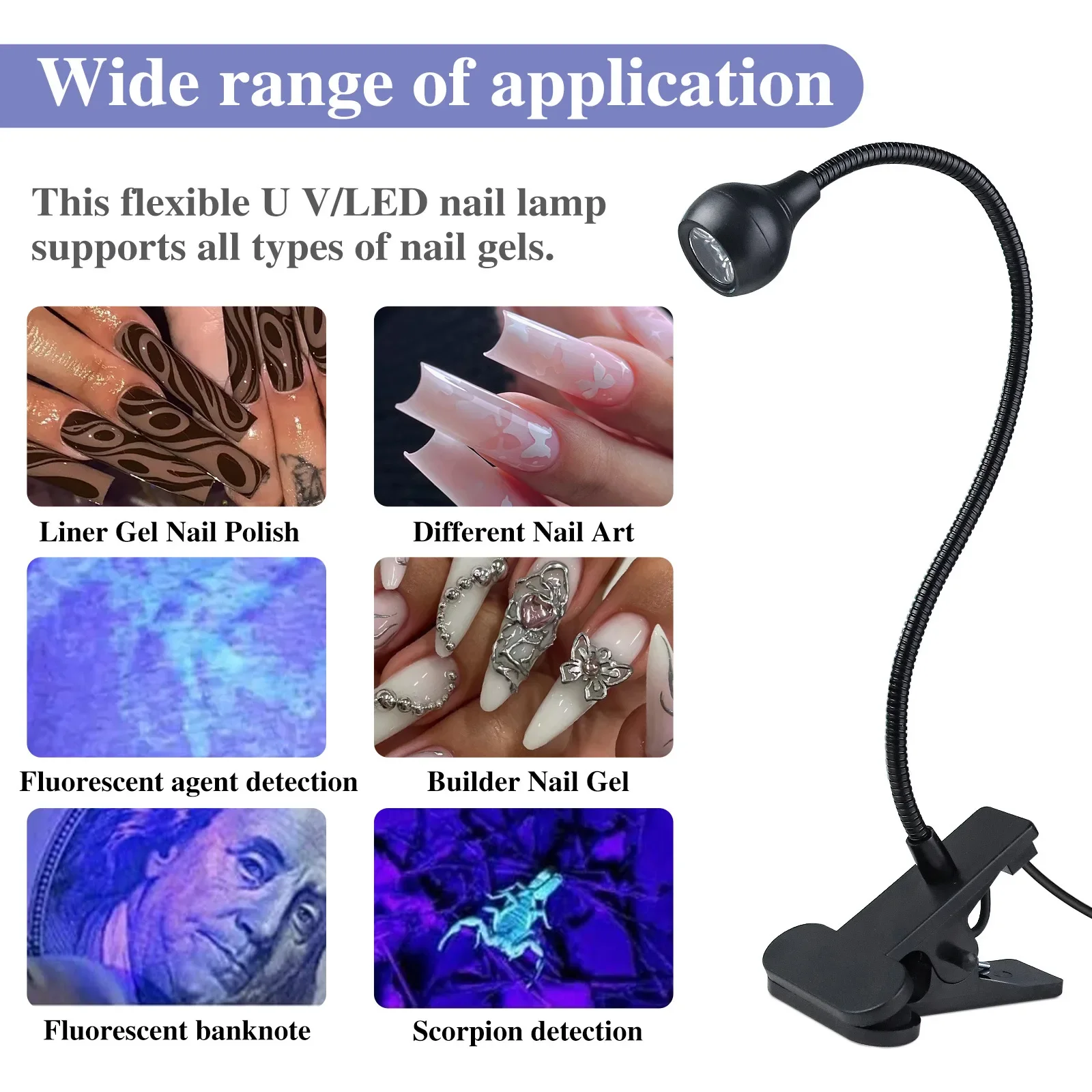 Lampada UV USB per unghie in Gel Mini asciugatrice girevole Manicure leggera 3w rosa singolo dito smalto per unghie Clip-On strumento flessibile per salone da scrivania