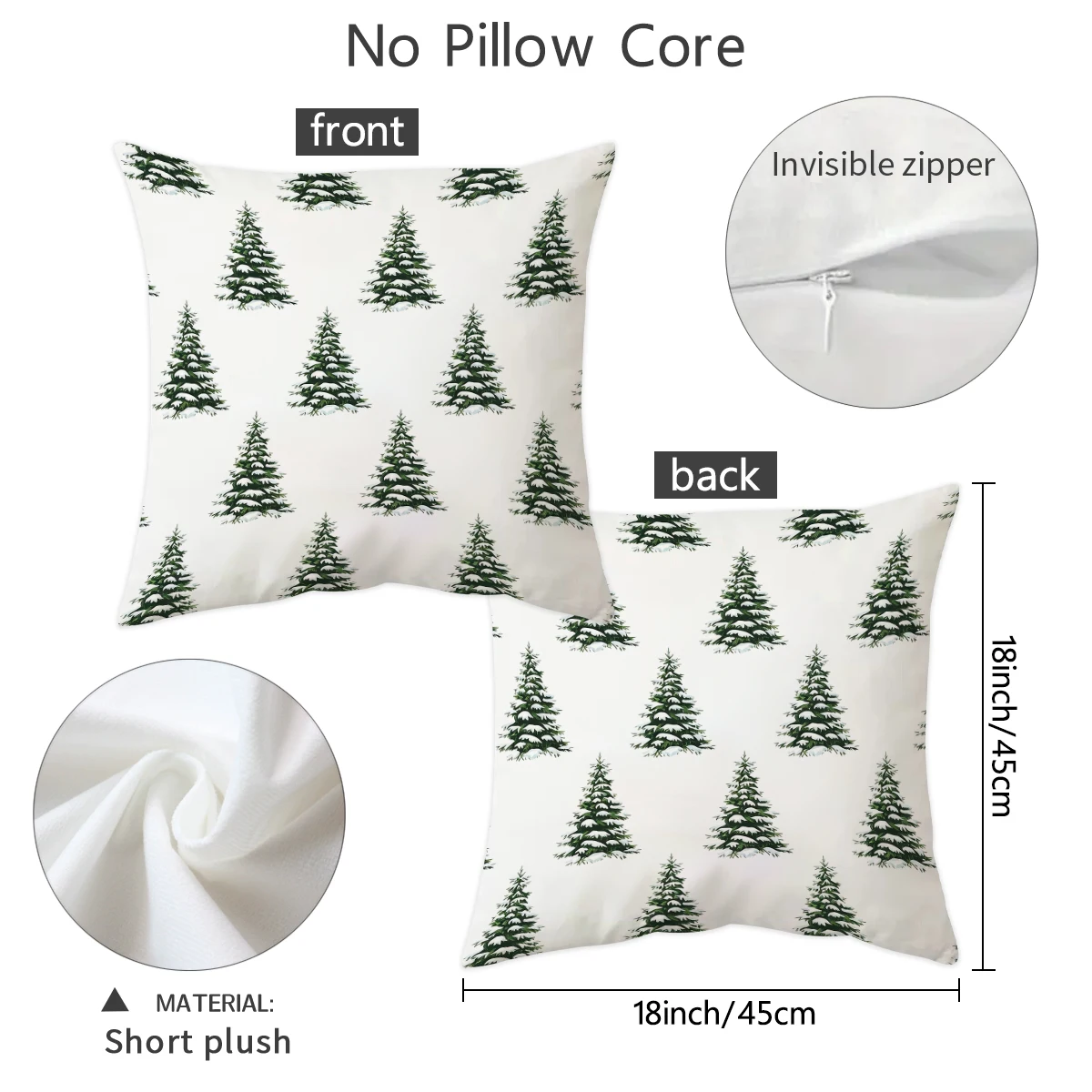1/2pcs Christmas green cedar tree pattern pillowcase, 18x18 inch short plush double-sided cushion cover (without pillow core)
