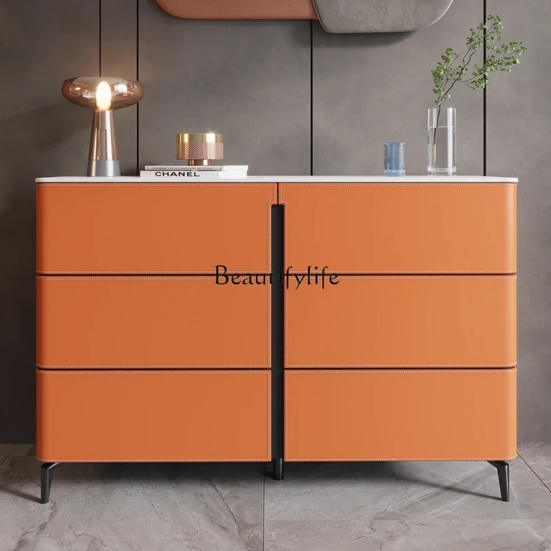 

FG10Italian light luxury saddle leather entrance against the wall tea cabinet bedroom heightened TV cabinet