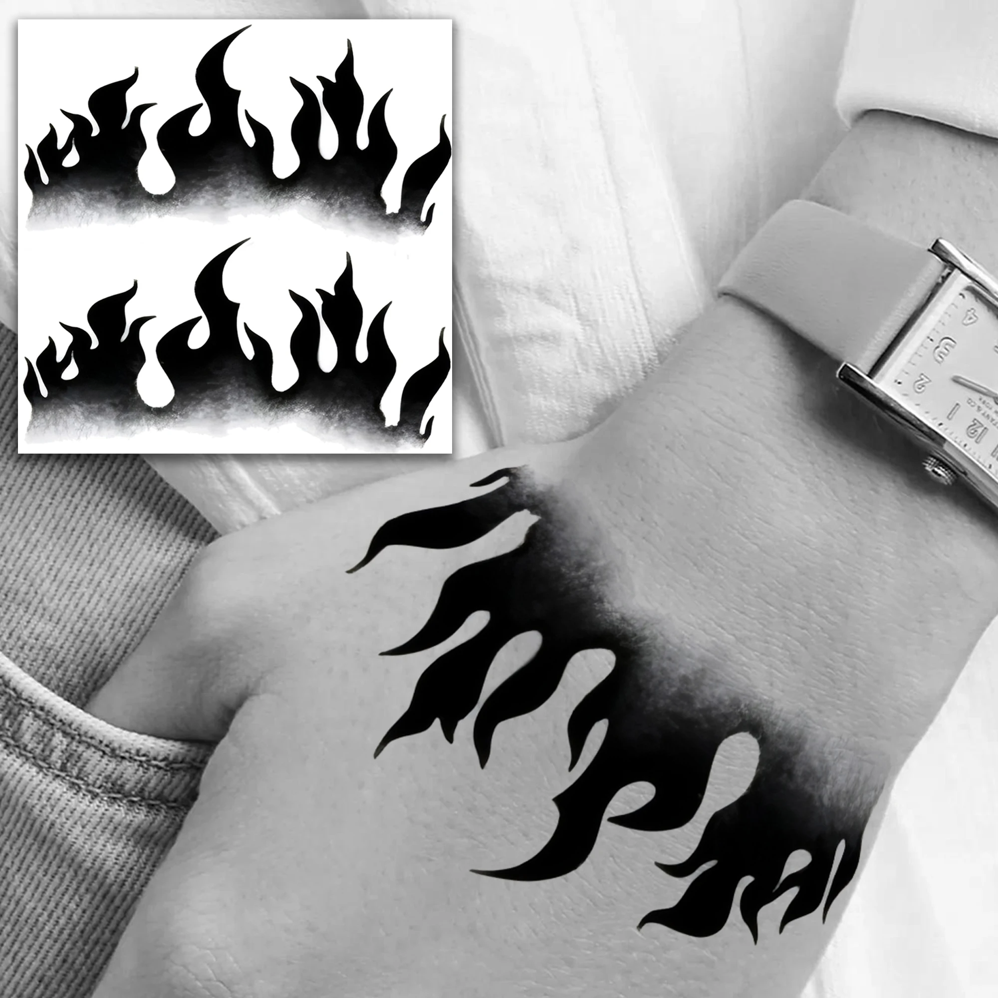 1 Sheet Flame Mask Lion Anchor Temporary Tattoos For Adult Hands Neck Arm, Temp Fake Tattoo Sticker Long Lasting Realistic Tatoo