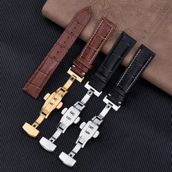 Universal Leather Strap 18mm 20mm 22mm Cowhide Watch Band Butterfly Buckle Bracelet Men For Omega/Seiko/Cartier/Rolex Watch Belt