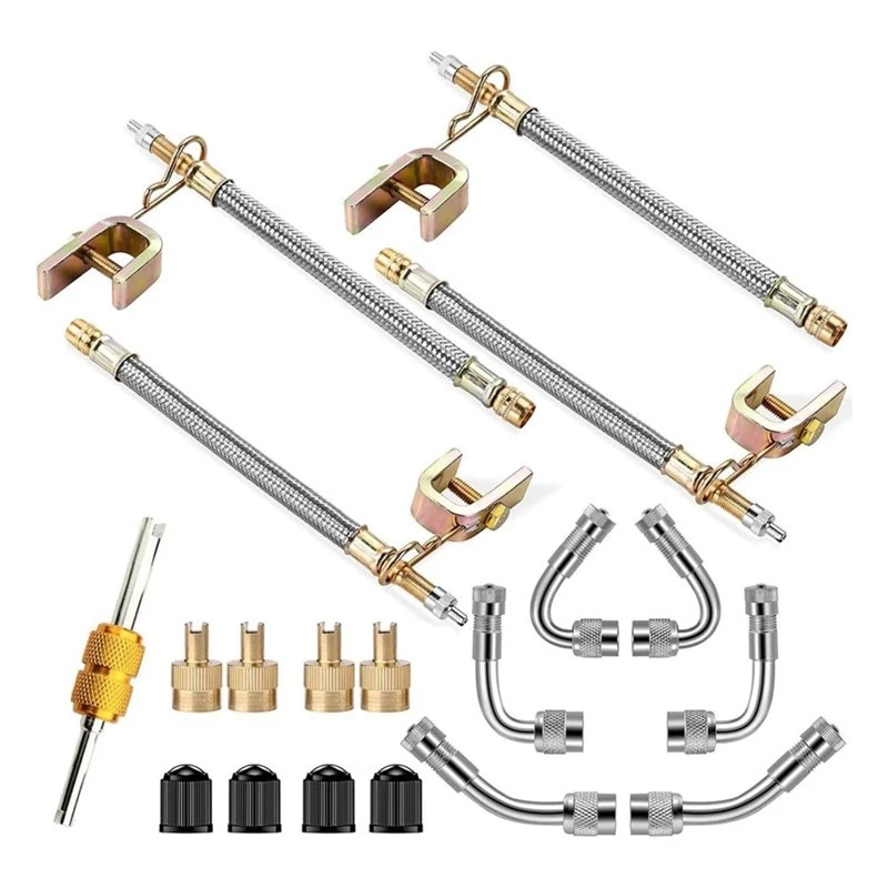 T19C Valve Stem Extensions, 4Pcs 7 Inch/180Mm Stainless Steel Braided Valve Stem Extenders, 45° 90° 135° Valve Adaptors Degree