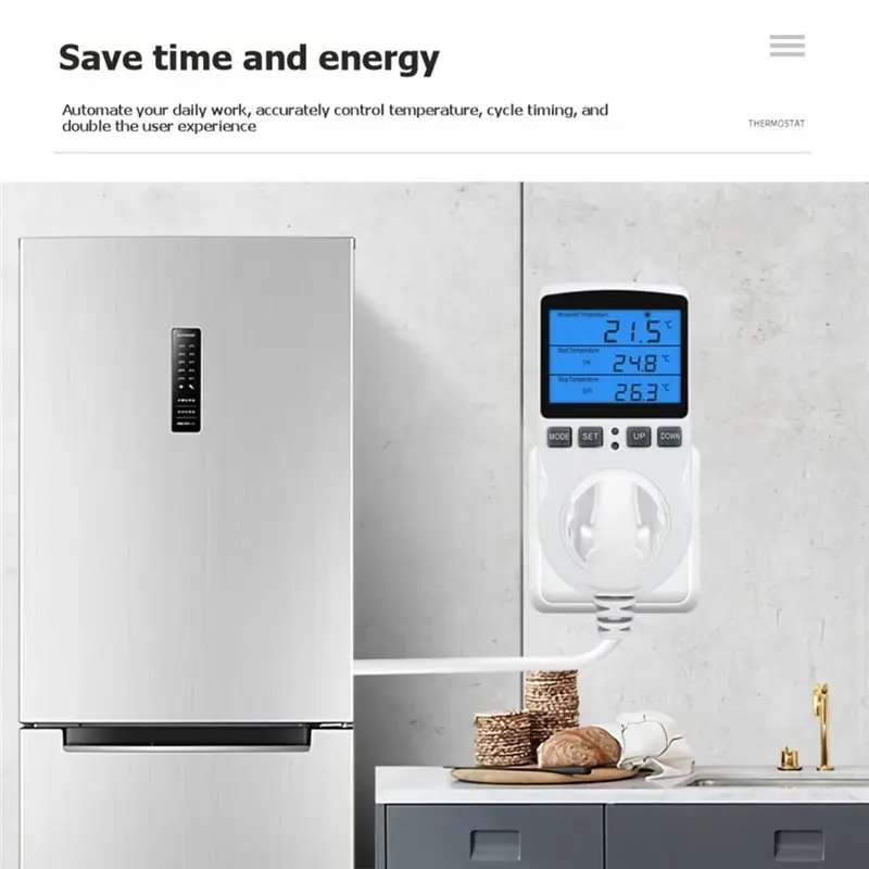 ABAE-Timer Socket Thermostat Multi-Function Temperature Controller Outlet With Timer Switch Sensor Probe Heating Cooling AU AU P