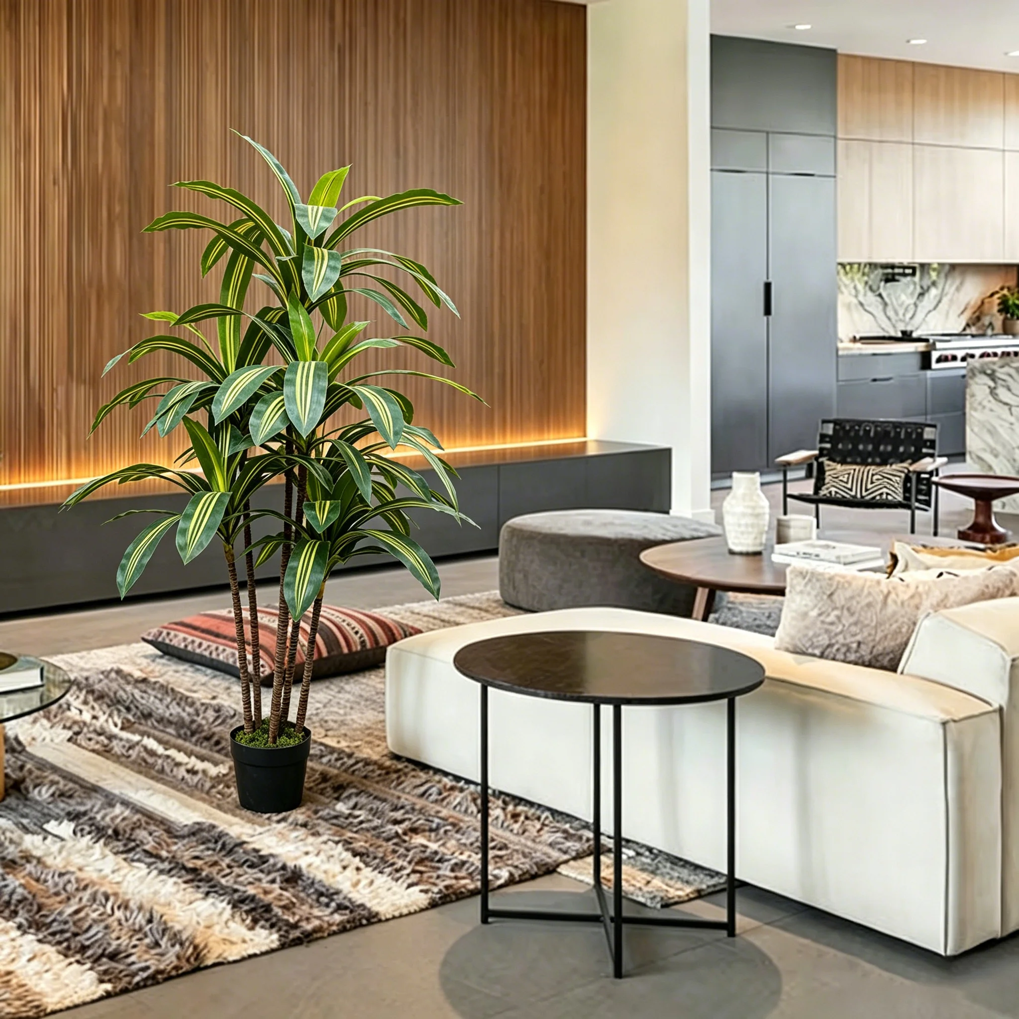 155cm 61inch Artificial Dracaena Plant, Artificial Plants, Realistic Potted Greenery for Home Living Room Office Floor Decor