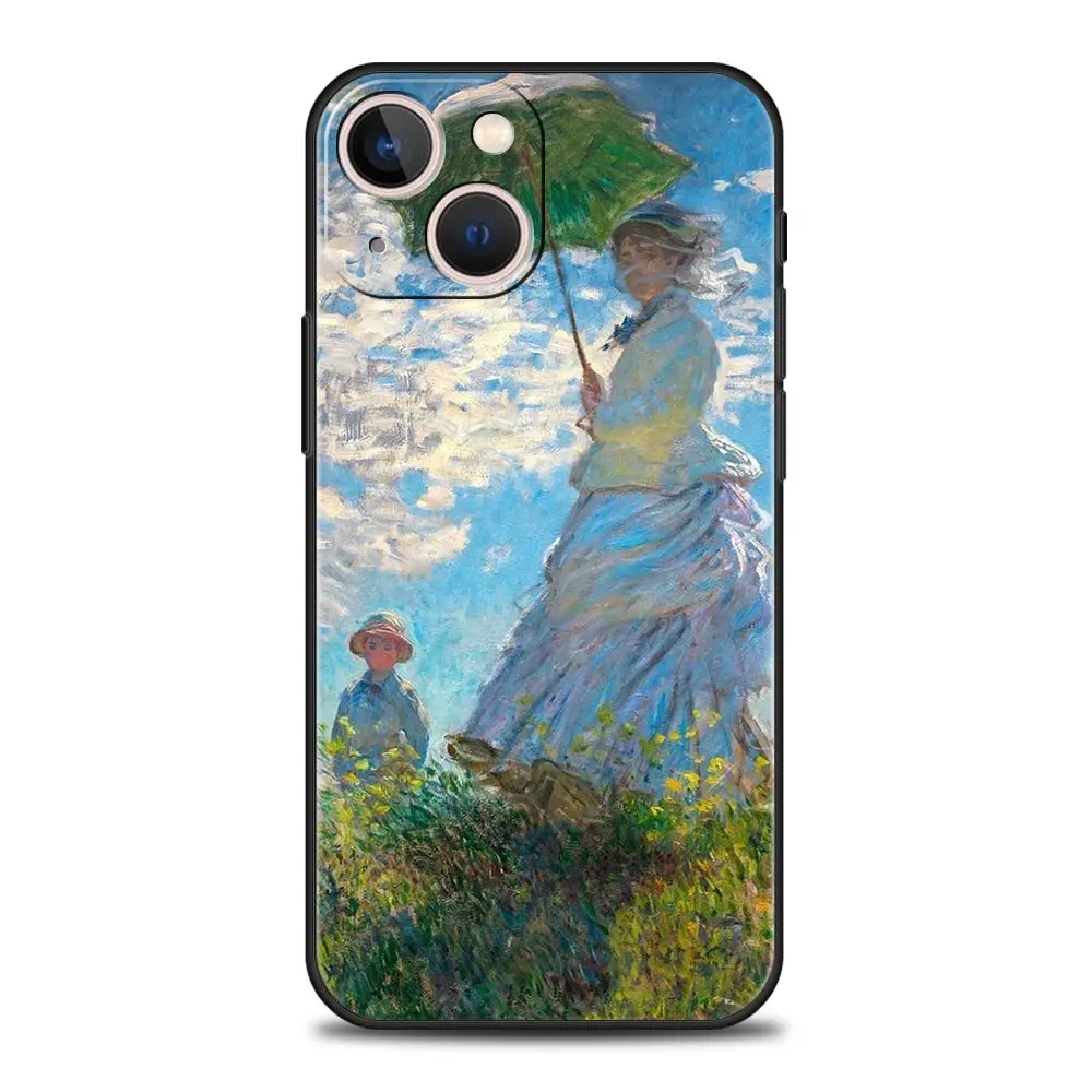 Luxury Phone Case For Apple iPhone 11 15 14 Pro MAX 12 13 7 8 Plus X XR XS MAX SE Silicone Black Cover Funda Claude Monet Art