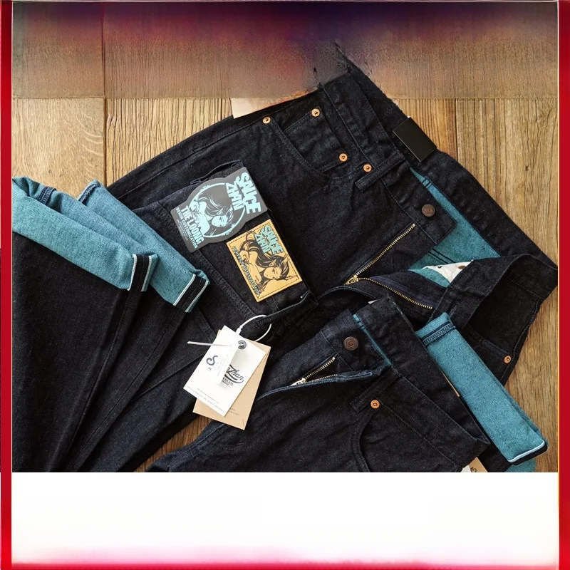 

Limited Edition Dragon Year Blue Dye Straight Leg Vintage Ame Ka Chi Jeans mid High Waist Zipper Closure Casual Denim Pants