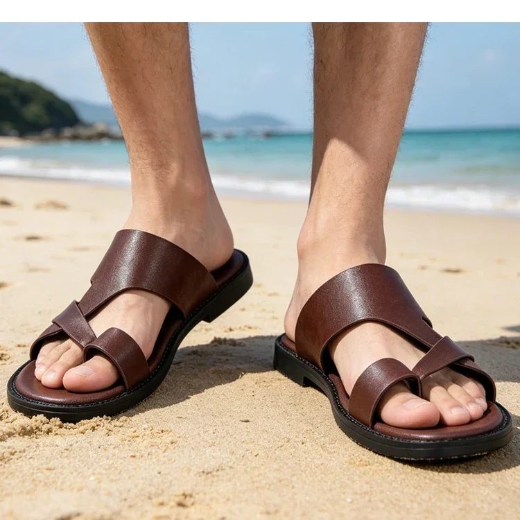 Trendige Herren-Sandalen mit Kreuzriemen, glatt, rutschfest, strapazierfähig, für Sommer, Outdoor, Business, Casual, Slip-On-Hausschuhe-HX25333 – Detail 6
