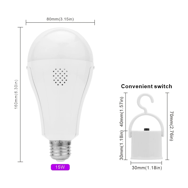 Imagem -02 - Lâmpada de Emergência Led Lâmpada Recarregável para Casa Falha de Energia Camping Tenda Varanda Jardim Lâmpada E27 15w 1600mah 85265v