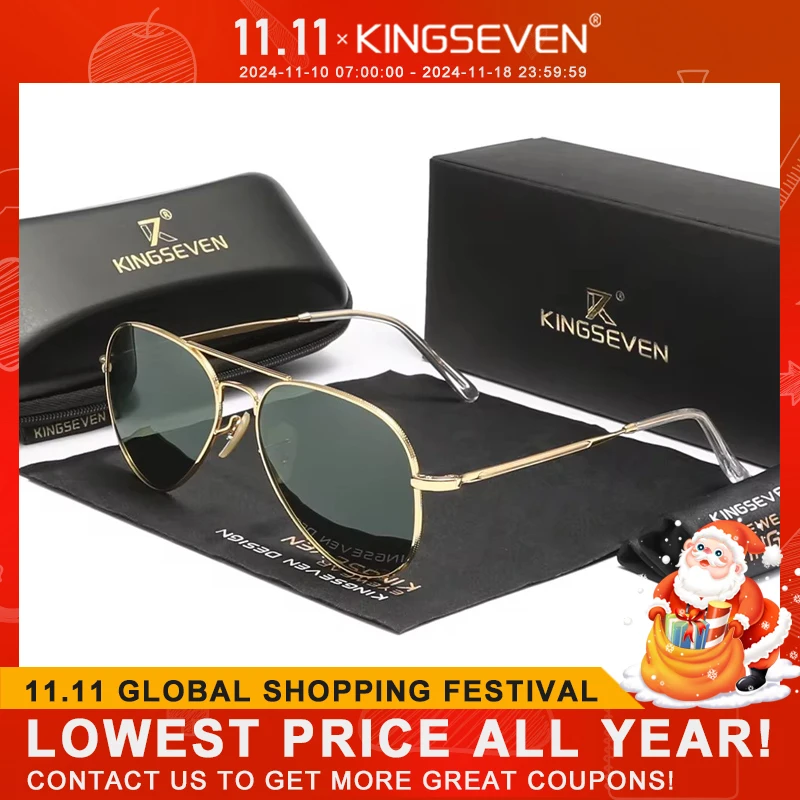 KINGSEVEN Pilot Alloy Men‘s Sunglasses Polarization UV400 Anti-reflection Full Frame Parsnip Glasses Women Retro Luxury Eyewear