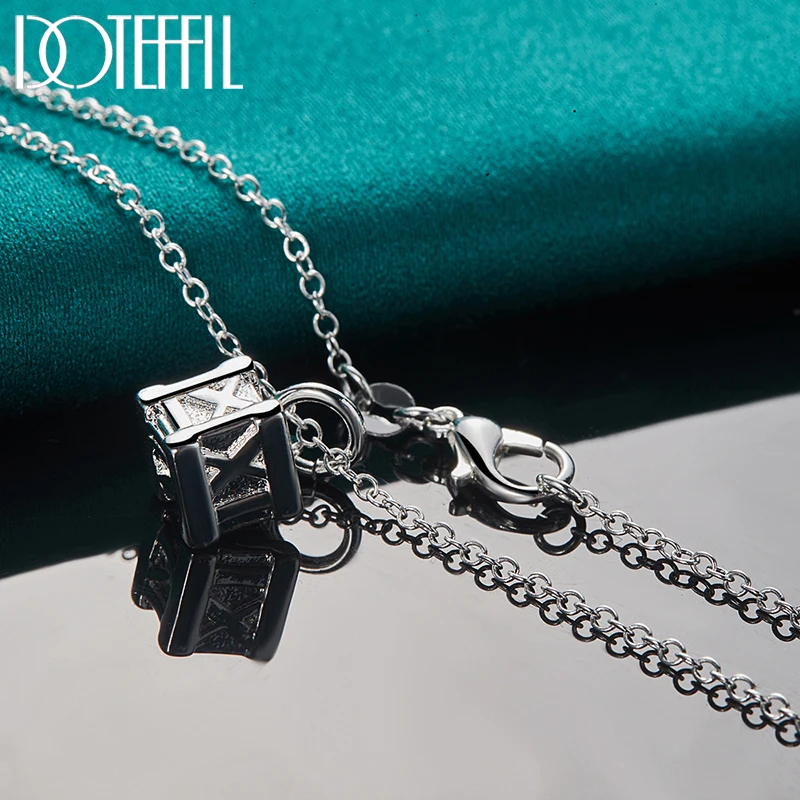 DOTEFFIL 925 Sterling Silver Square Roman Numeral Pendant Necklace For Woman Man18-30 Inch Chain Wedding Party Jewelry