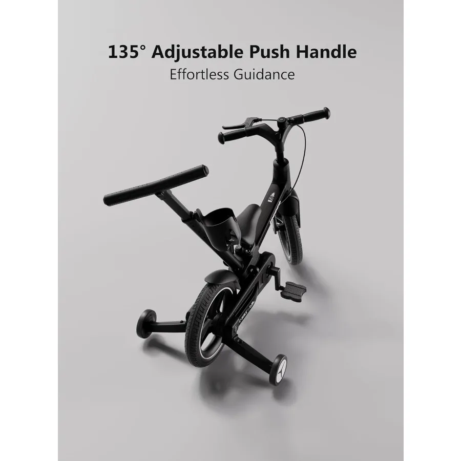 จักรยานเด็กแบบอัพเกรดพร้อมที่จับสำหรับเข็น 6 in 1 สำหรับจักรยานทรงตัว ของเล่นพร้อมล้อช่วย ระบบเบรก ที่วางแก้ว ที่วางเท้า และขาตั้ง