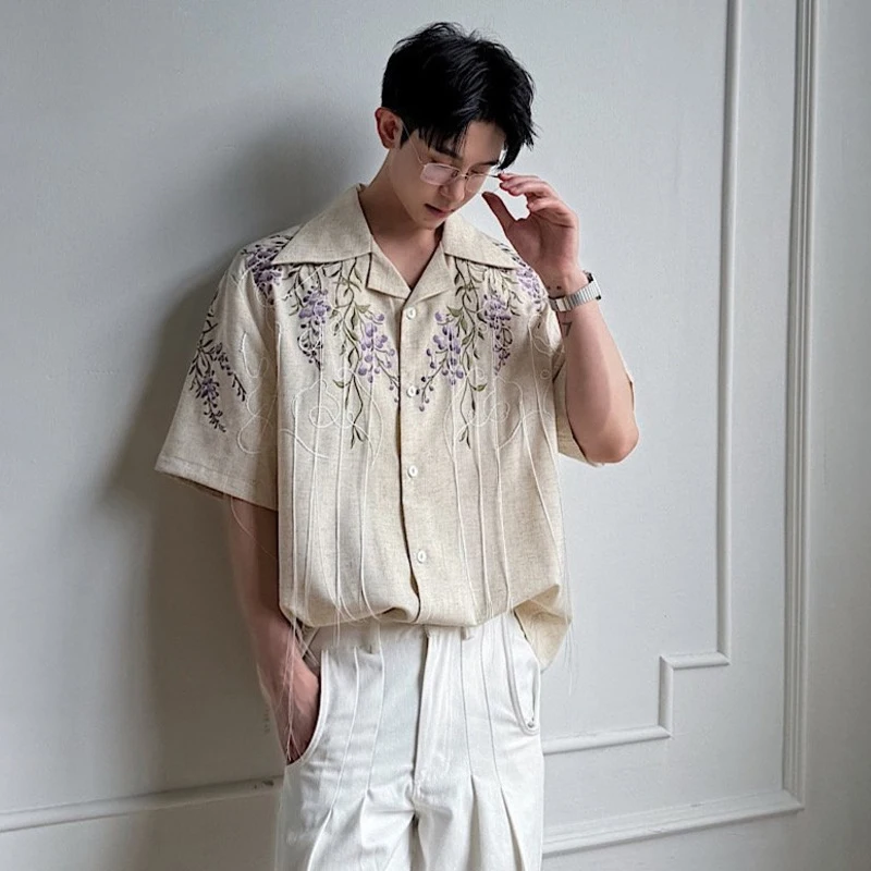 LUZHEN 2026 Summer Floral Pattern Embroidery Handsome Short Sleeve Shirts Men's High Quality Elegant Casaual Male Clothes JY8941
